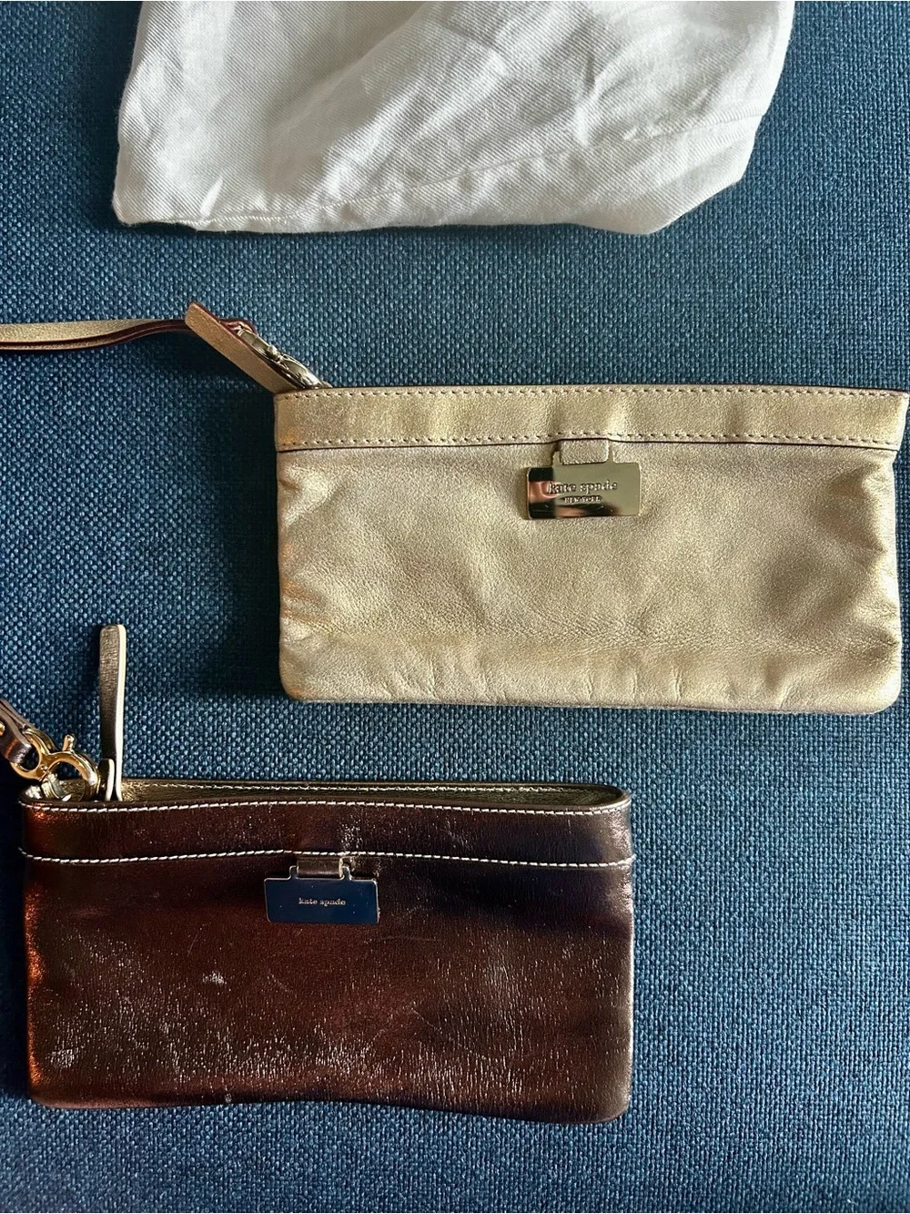 Kate Spade Gold and Bronze Leather Wristlet Duo